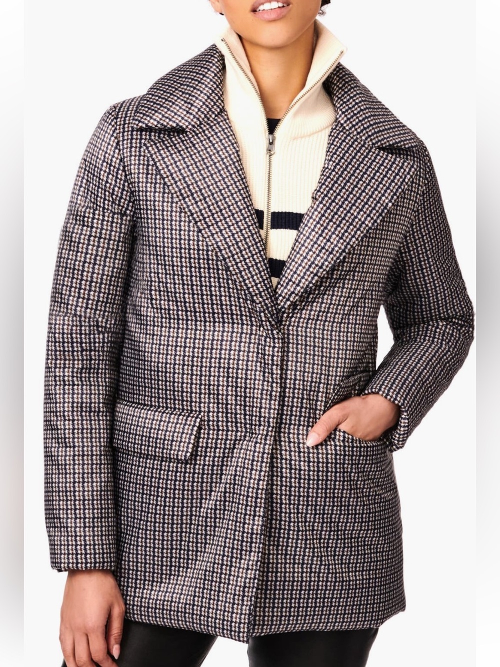 Bernardo Houndstooth Lightweight Puffer Blazer in Brown and Black Size XL NWT
